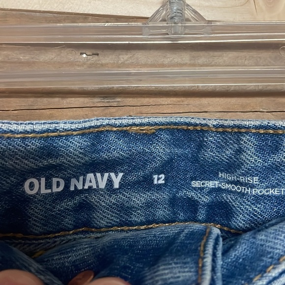 Old Navy size 12 Medium Wash Distressed Mini Denim Button Fly Non-Stretch Skirt - Picture 2 of 13